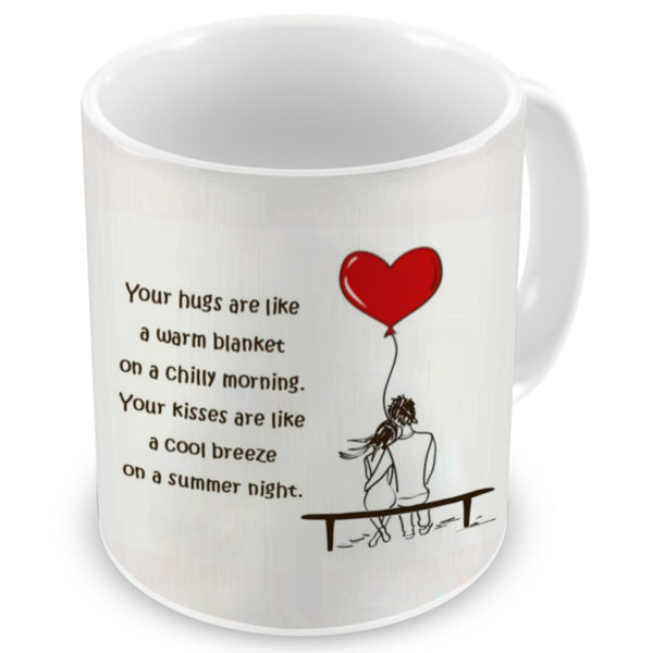Romantic Cartoon Couple with Love Quote Printed Ceramic Coffee Mug