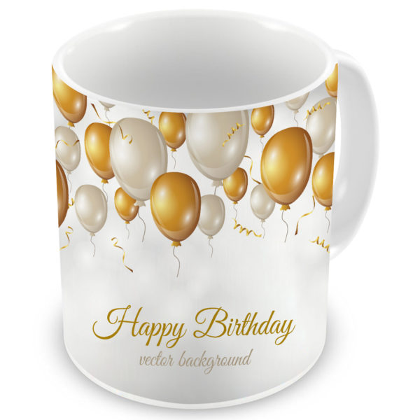 Golden Balloons with Birthday Quote Printed Ceramic Mug