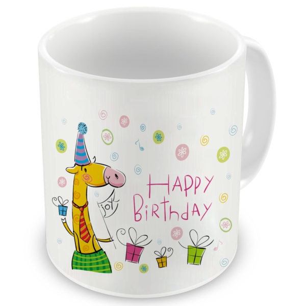 Happy Birthday Cartoon Animal Giraffe Printed Ceramic Mug