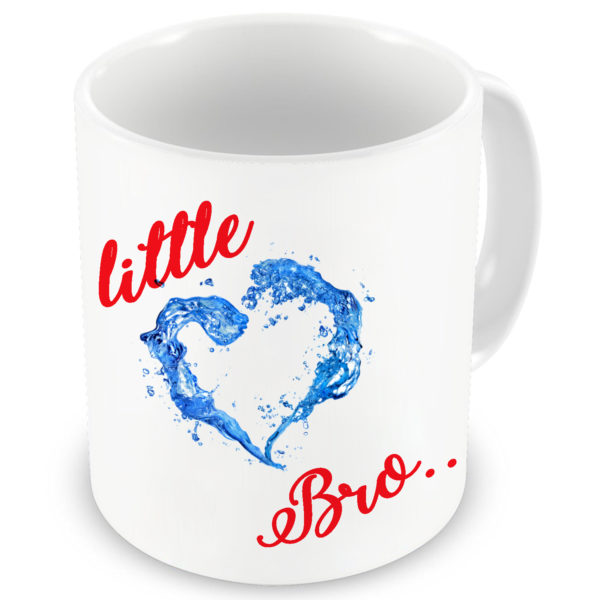 Little Bro Quote with Water Splash Heart Printed Ceramic Coffee Mug