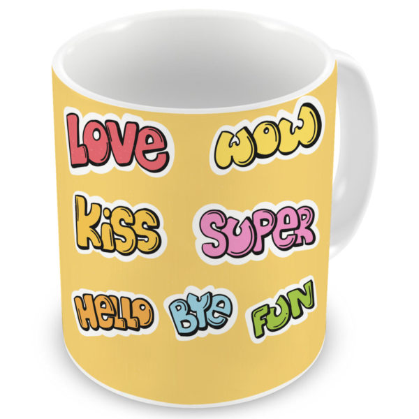 Love Kiss Hug Text Printed Ceramic Mug