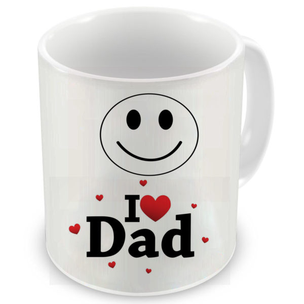 Smiley I love Dad with Hearts Printed Ceramic Coffee Mug