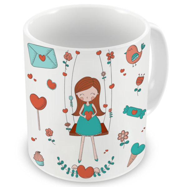 Cartoon Girl on Swirl Printed Ceramic Mug