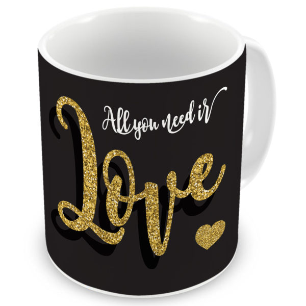 Glitter Love Text Printed Ceramic Coffee Mug