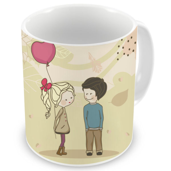 Romantic Cartoon Couple Printed Ceramic Coffee Mug