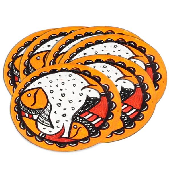 Indha Craft Handpainted Wooden Coaster Set (Pack of 6)