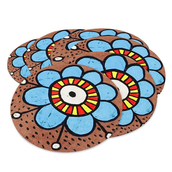 Indha Craft Handpainted Tea/Coffee Wooden Coaster Set (Pack of 6)