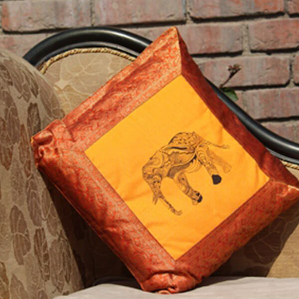 Ethnic Indian Elephant Print 16 Inch Cushion Cover