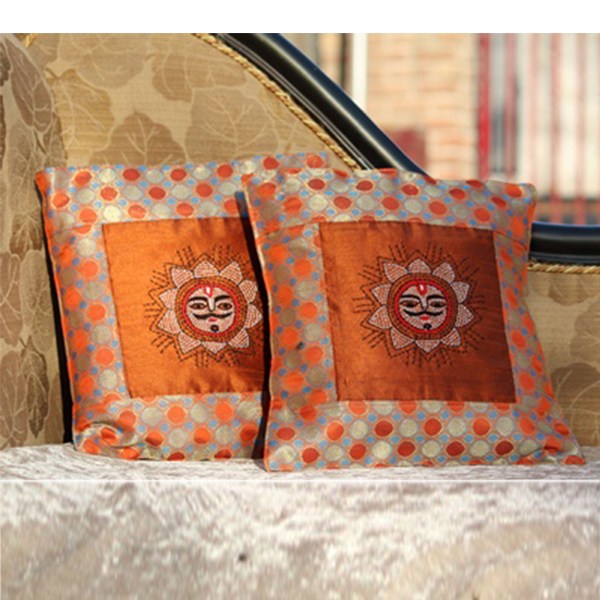 12X12 Orange Colour Ethnic Cushion Cover Set Of 2