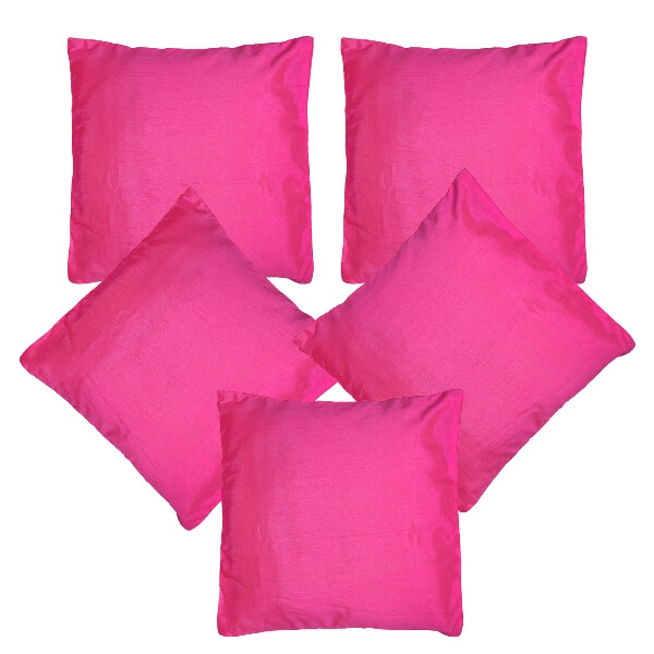 Indha Craft Pink Colour Silk Decorative Cushion Cover (Pack of 5)