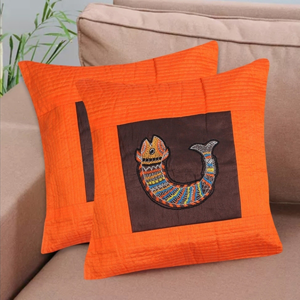 Indha Craft Hand Embroidery Work 16.0 Inch Cushion Cover (Set of 2)