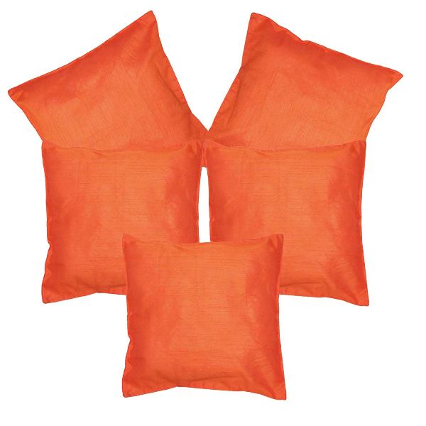 Indha Craft 16 Inch Orange Colour Plain Silk Cushion Cover (Pack of 5)