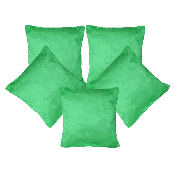 Indha Craft 16 Inch Green Colour Silk Decorative Cushion Cover (Set of 5)