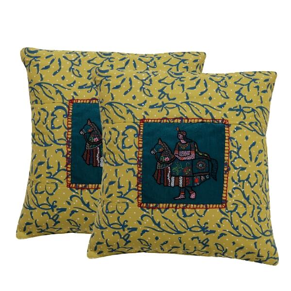 16 Inch Cotton Hand Block Printed Decorative Cushion Cover (Pack of 2)