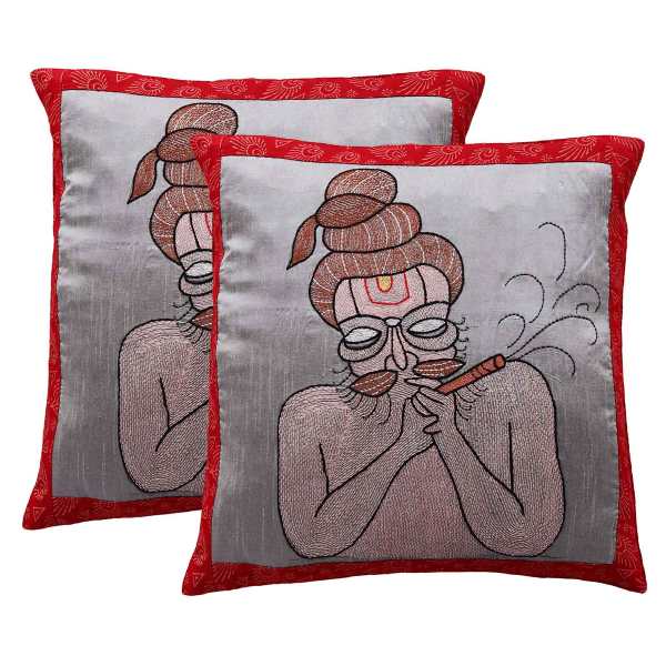 Indha Craft Cotton Hand Block Printed Decorative Cushion Cover Pack of 2 ( Maroon Colour)