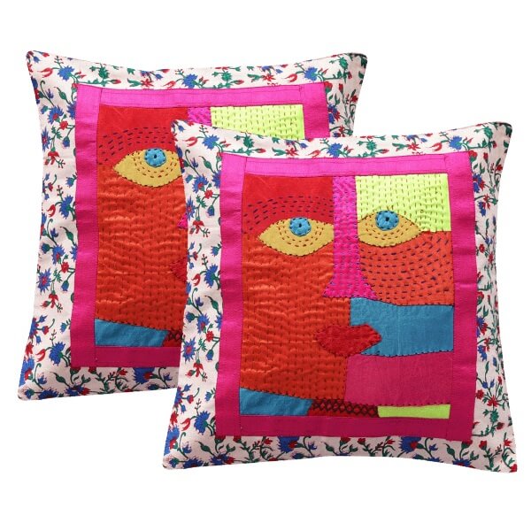 Indha Craft Denim with Zig-Zag Pattern Cushion