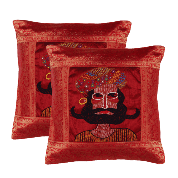 Indha Craft Rajsthani Man Face Hand Embroidered Cushion Cover Pack of 2