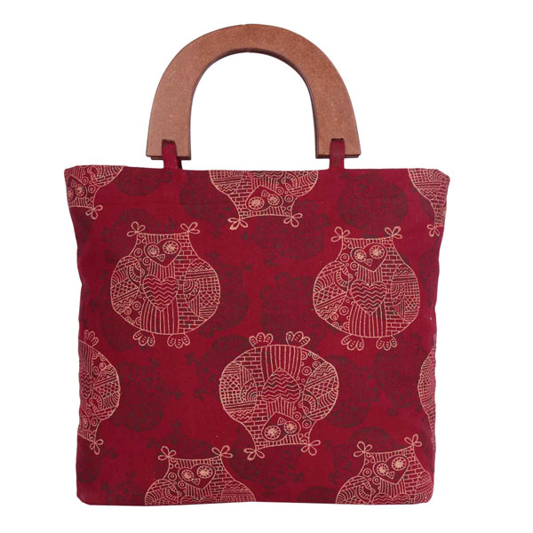 Indha Craft Cotton Hand Block Printed Party Bag for Girls/Women (Maroon Colour)