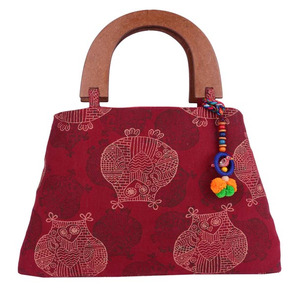 Indha Craft Cotton Hand Block Printed Maroon Colour Partywear Hand Bag for Girls/Women