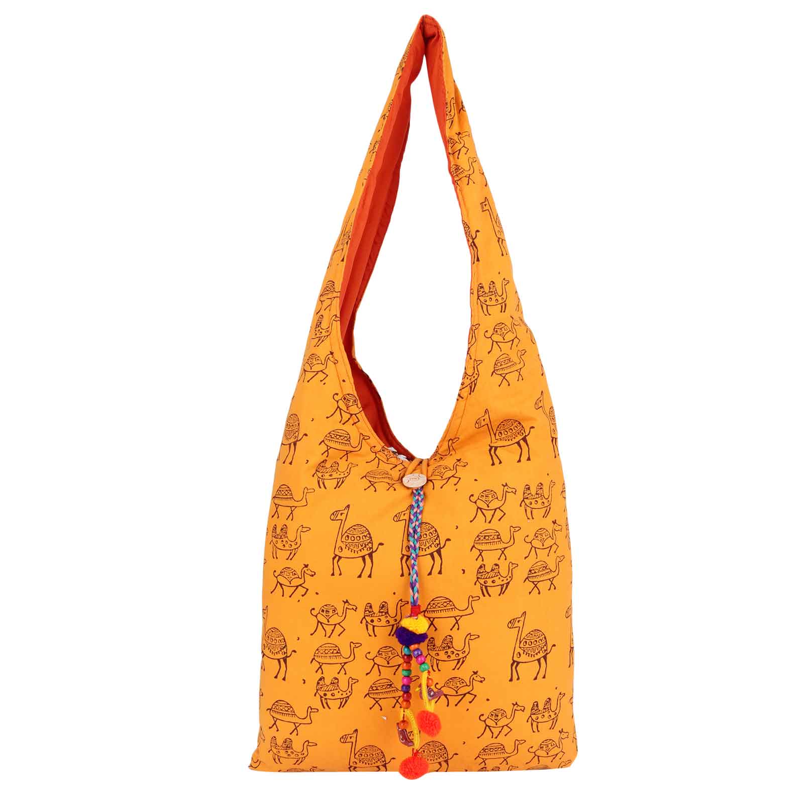 Indha Craft Yellow Colour Hand Block Printed Cotton Jhola Bag for Girls/Women