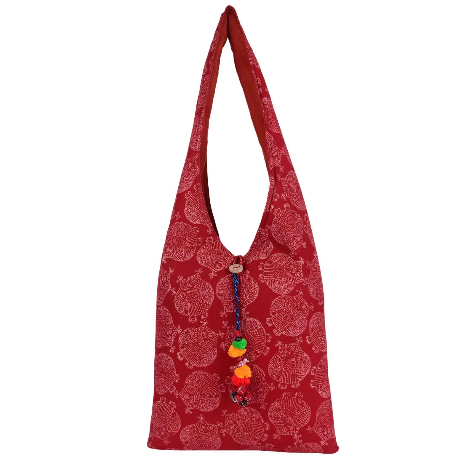 Indha Craft Cotton Hand Block Printed Stylish Jhola Bag for Girls/Women (Maroon)