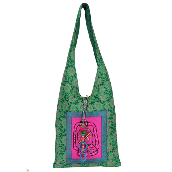 Indha Craft Laltain Hand Embroidery work Teal Green Jhola Bag