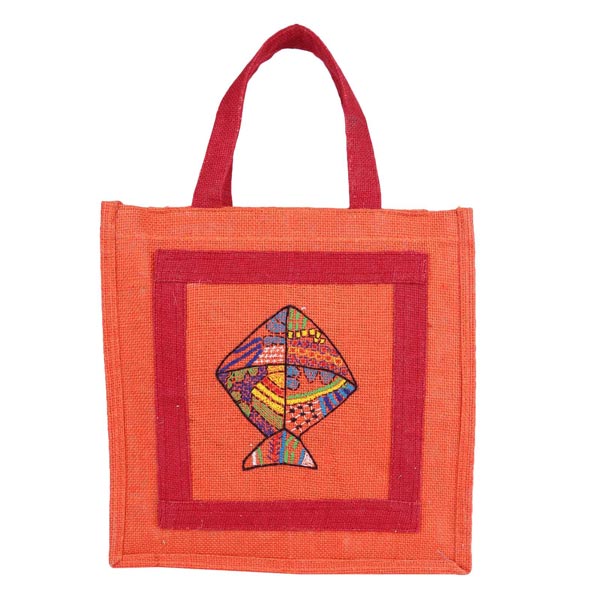 Indha Craft Handmade Jute Lunch Bag for Men/Women ( Orange Colour)