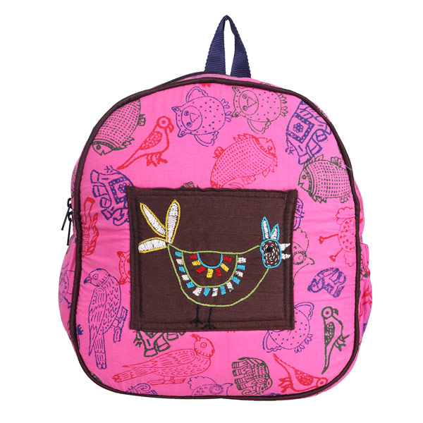 Indha Craft Hand Block Printed Pink Colour Small Kids School Bag
