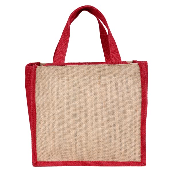 Indha Craft Organic jute Plain Jute Tiffin Bag- Red and Brown