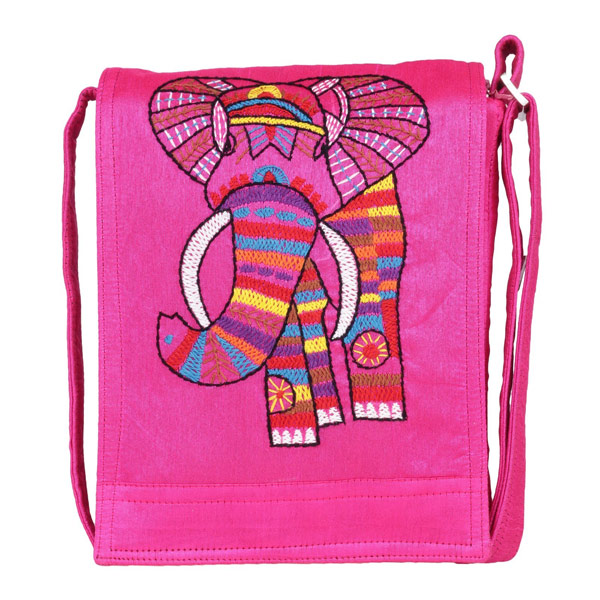 Indha Craft Elephant Hand Embroidered Pink Colour Stylish Sling Bag Ideal for Girls/Women