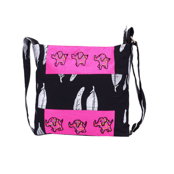 Indha Craft Hand Block Printed Black Colour Stylish Cotton Cross Body Sling Bag for Girls/Women
