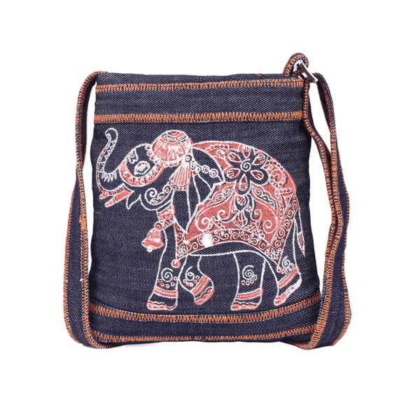 Indha Craft Denim Elephant Hand Block Printed Blue Colour Sling Bag for Girls/Women