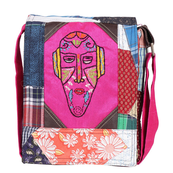 Indha Craft Mask Hand Embroidered Cotton Patchwork Sling Bag/College Bag