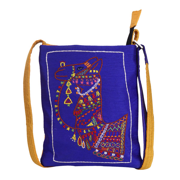 Indha Craft Exquisite Camel Hand Embroidered Navy Blue Colour Sling Bag for Girls/Women