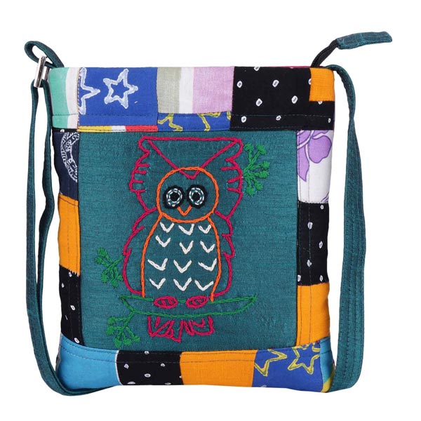 Indha Craft Owl Embroidery Multicolour Patchwork Ethnic Sling bag Girls/Women