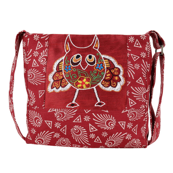 Indha Craft Owl Hand Embroidery Work Handmade Cotton Block Print Sling Bag