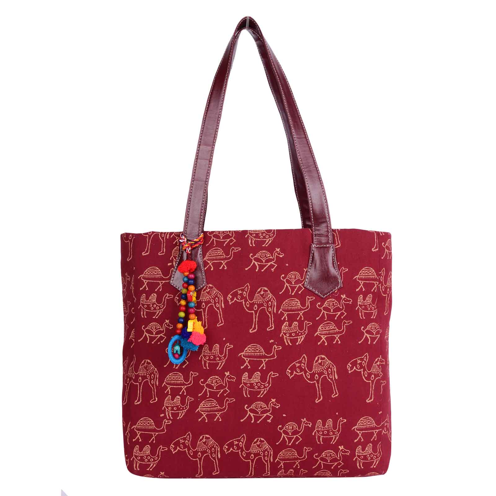 Indha Craft Cotton Hand Block Printed Maroon Colour Stylish Hand Bag for Women's