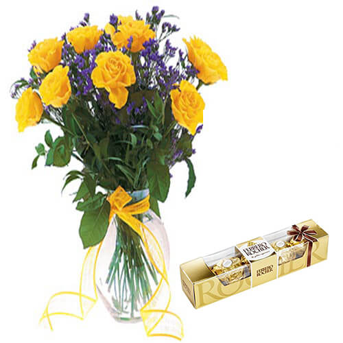 Yellow Roses with Ferrero Rocher