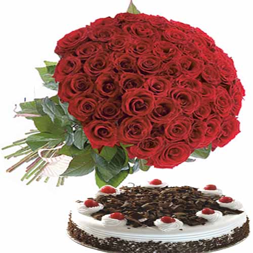 70 Red Roses with cake