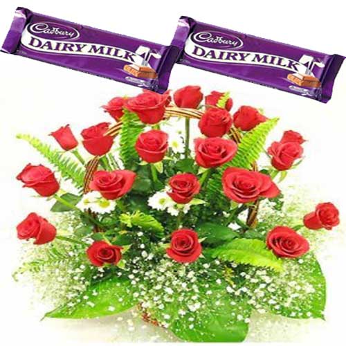 25 Red Roses Basket and Chocolates