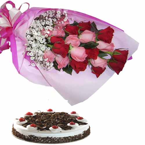20 Roses with Eggless BlackForest Cake