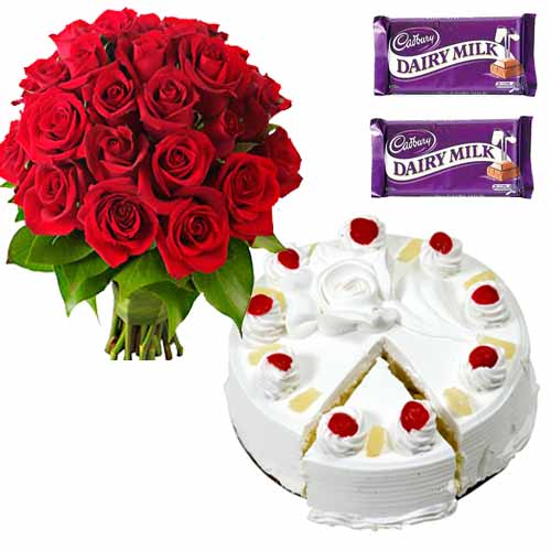 20 Roses with Eggless Pineapple Cake and chocolate