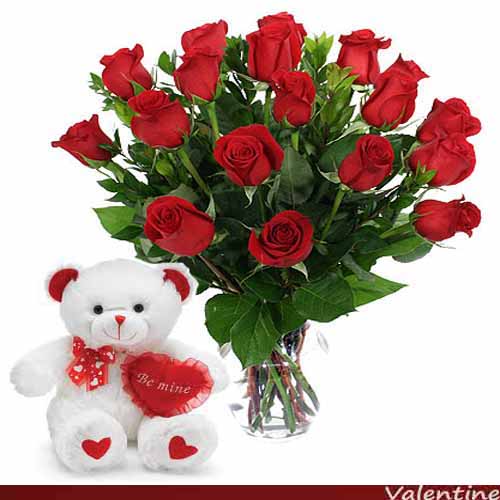 Red Roses with Teddy - VL