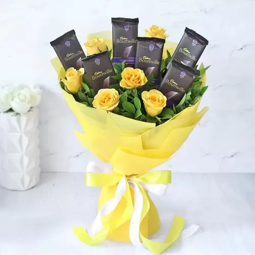 Bouquet of Yellow Roses with 6 Cadbury Bournville