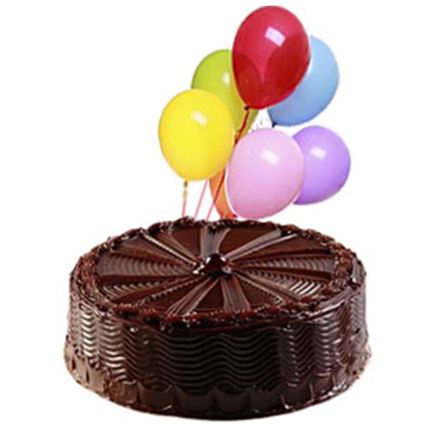 1 kg chocolate cake with 6 colorful balloons
