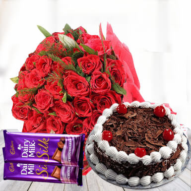25 Red Roses &  Cake Combo 25 Red Roses &  Cake Combo