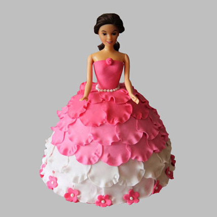 White N Pink Floral Barbie Cake 2kg