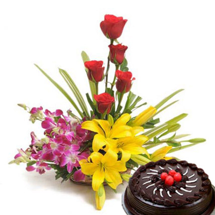 Sweet Splendor Flowers with Cake