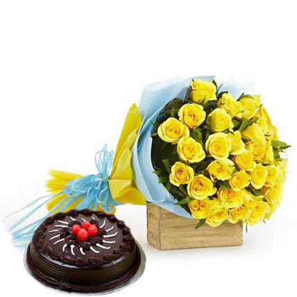 Yellow Roses and Cake Premium