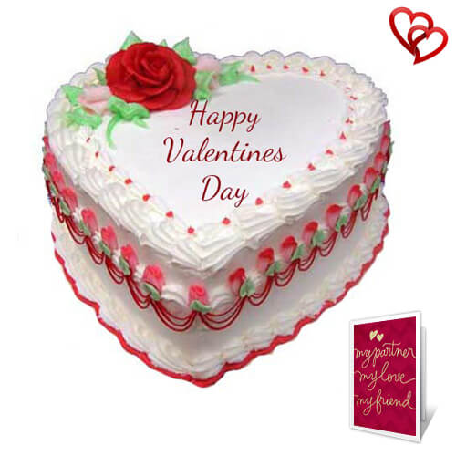 1kg heart shape vanilla cake with greeting card